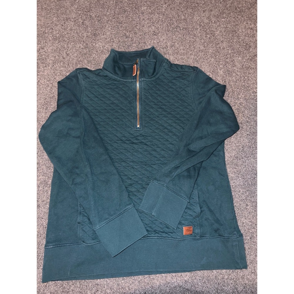 LL Bean Womens Medium Petite Quilted Quarter Zip Pullover Teal Green 506090